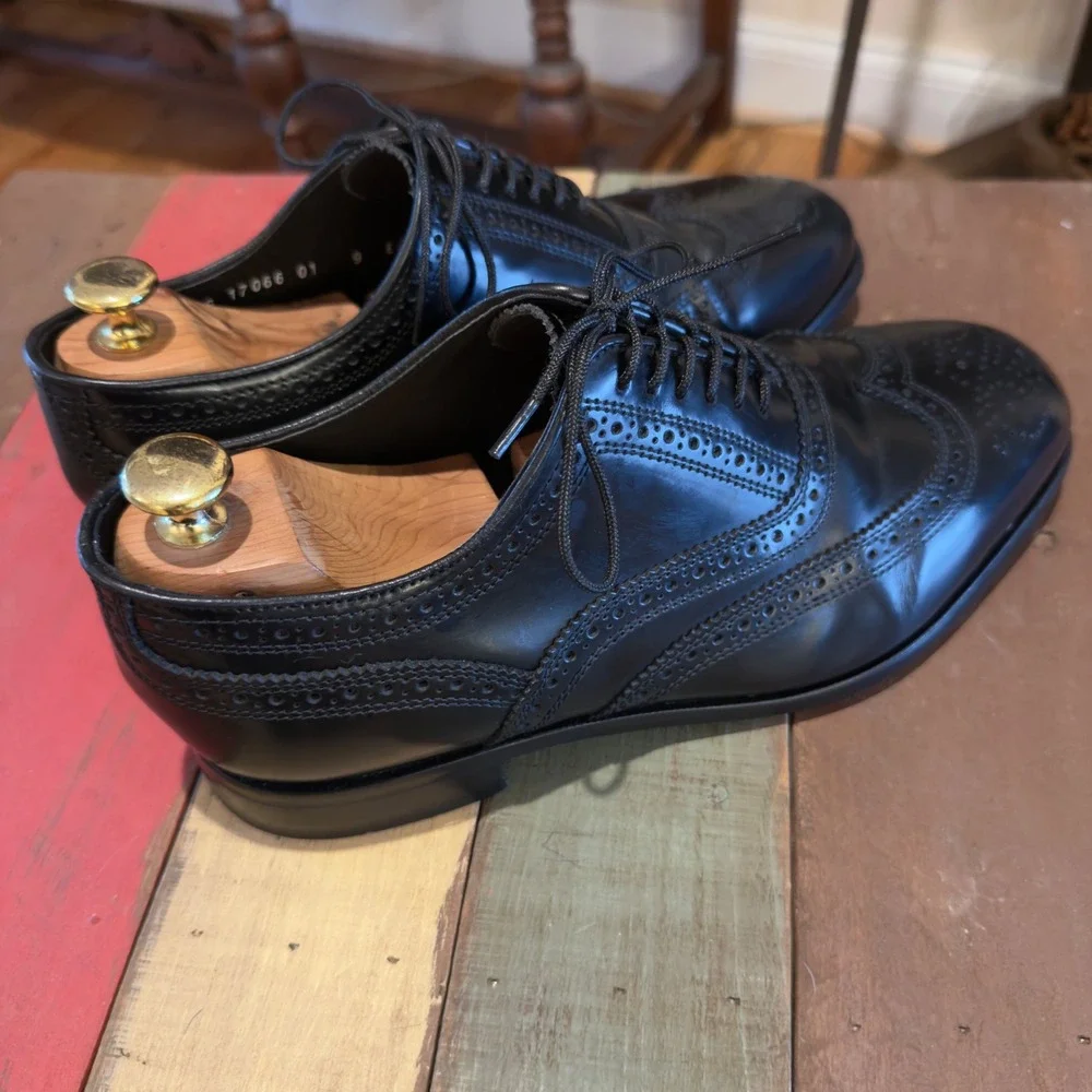Florsheim Mens Lexington Wingtip Oxford 17066-01 Dress Shoes 9 EEE Black Leather